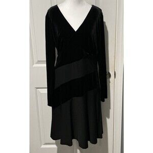 Lauren Ralph Lauren Elvarina Cocktail Dress Black Velvet Long Sleeve Women’s 16